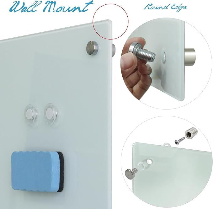 Magnetic Glass Dry Erase Board 36"x60" Glass Whiteboard 36"x60" Wall Mounted White Glassboard Frameless Writing GlassBoard for Office School Home Shop