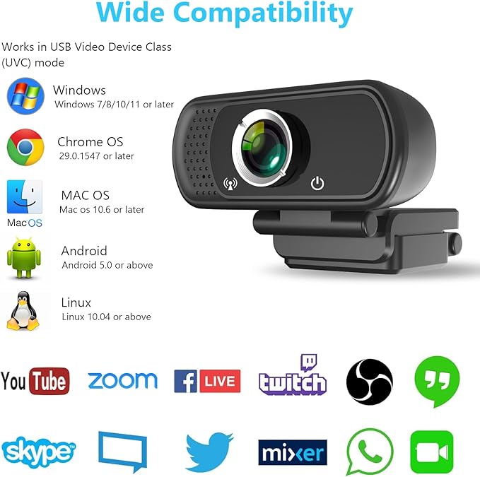 XPCAM Full HD 1080P Webcam with Privacy Shutter and Tripod, Pro Streaming Web Camera with Microphone, Widescreen USB Computer Camera for Laptop Desktop Mac