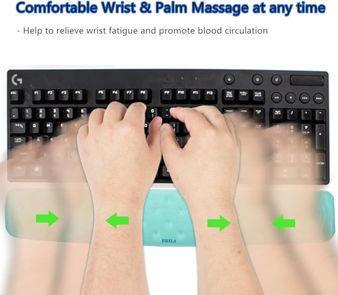 BRILA Memory Foam Keyboard Wrist Rest Support Pad Cushion for Computer, Laptop, Office Work, PC Gaming, Non-Slip Wrist Pain Relief (Aquamarine Keyboard Pad)