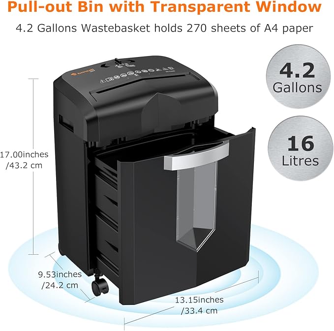 Bonsaii 12 Sheet Micro Cut Paper Shredder | 60-Minute Continuous Run Time | Home Office Heavy Duty Shredder for CD, Credit Card, Mails, Staple, Clip, Jam-Proof System | 4.2 Gal Pullout Bin