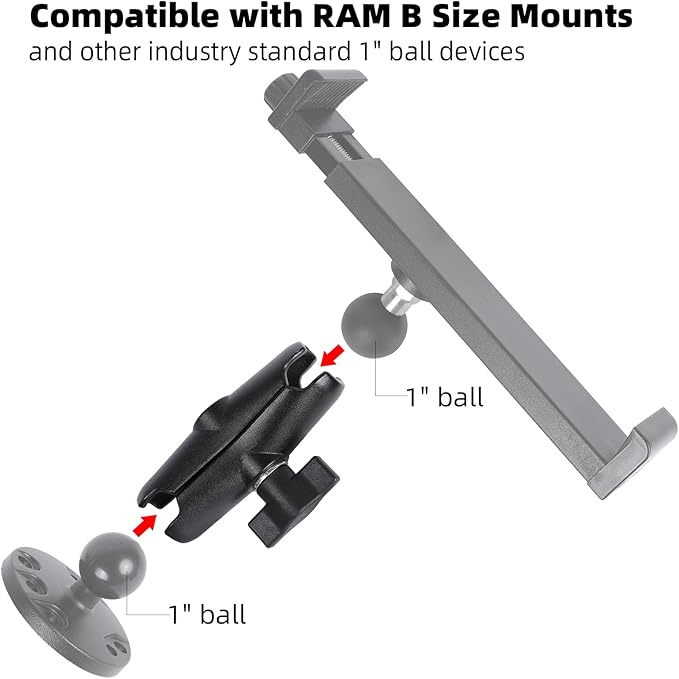 Aluminum Alloy Double Socket Arm Compatible with RAM Mounts B Size 1" Ball Components, Fits Industry All Standard 1" Ball Adapters (3.54" Middle Arm)