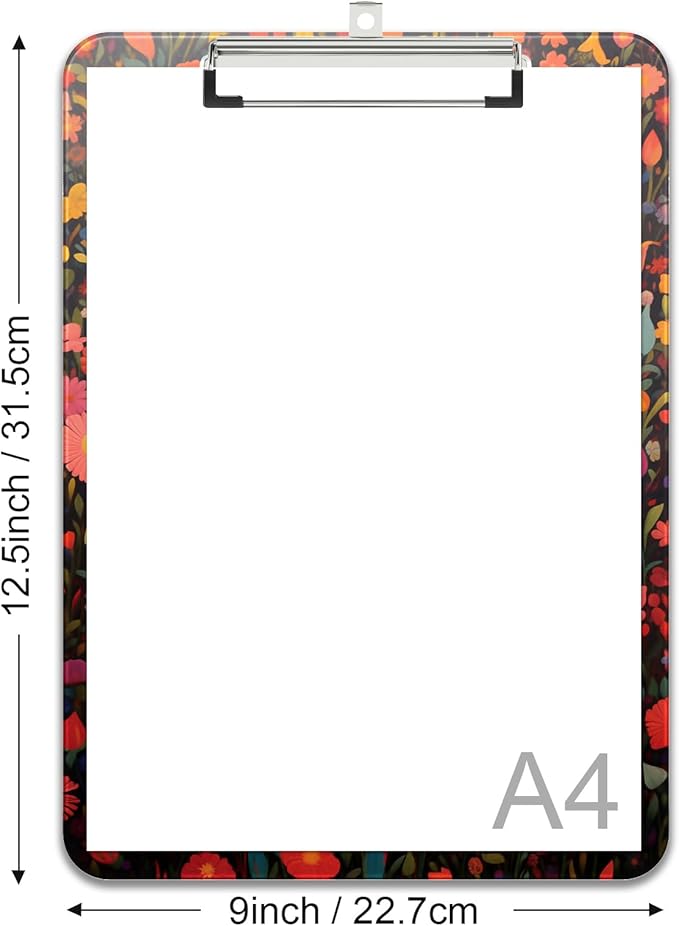 Rimilak Plastic Clipboards with Metal Clip, A4 Letter Size 9 x 12.5 in, Office Decorative for Students Women Men and Kids, Cute Custom Pattern, Flowers Cat