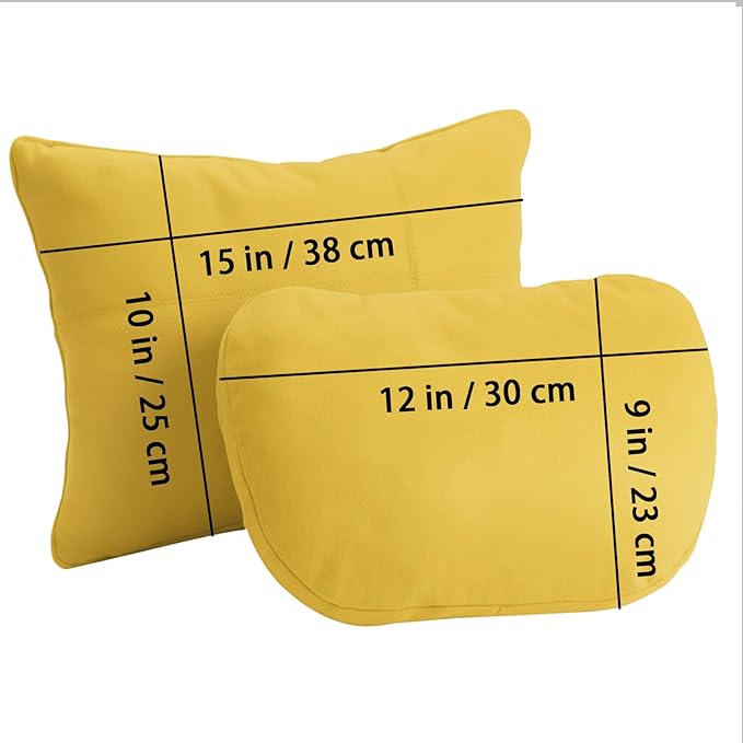 2PCS Car Pillow for Car Neck Pillow for Driving Seat Lumbar Support Soft Cushion with Extra Filling Accessories Back Support for Travel Nap and Trips Sleeping (Golden, Head and Lumbar)
