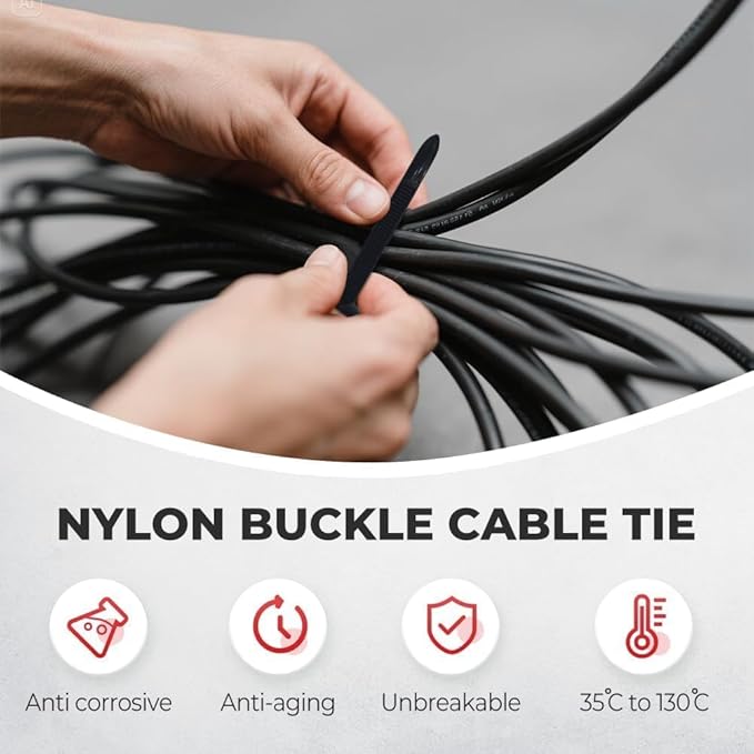 50Pcs Nylon Universal Cable Tie Buckle Heavy Duty Self-Locking Zip Ties Holder with Pin & Button Design