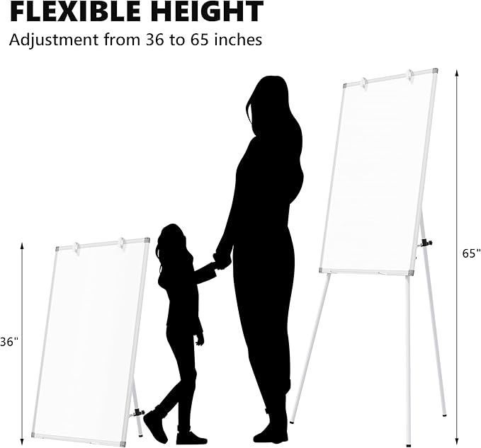 Easel White Board with Stand, 36" x 24" Magnetic Portable Dry Erase Whiteboard, 3' x 2' Tripod Height Adjustable Flip Chart Standing Easel for Office or Teaching Kids at Home & Classroom, Silver