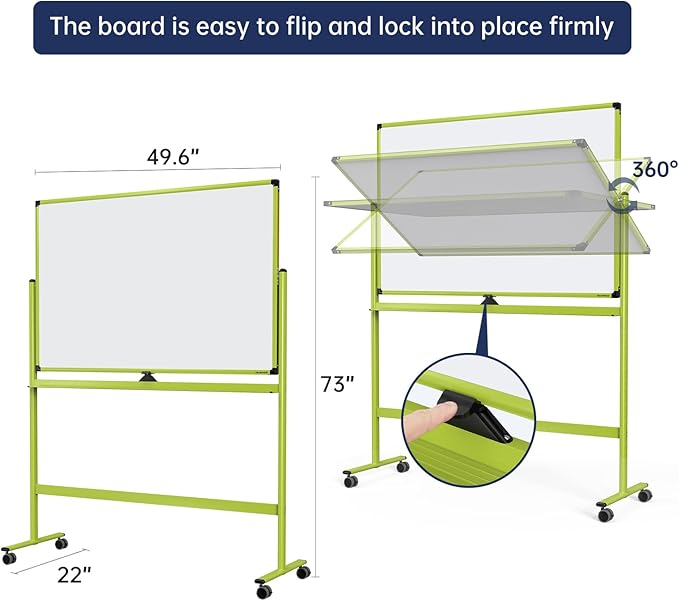 Large Dry-Erase Rolling Magnetic Whiteboard - 48 x 32 Inches Dry Erase Board with Stand Height Adjust Double Sides Mobile White Board Easel on Wheels with 25 Sheets Paper Pad Office, Home & Classroom