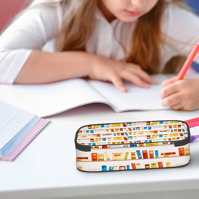 Book Shelves Pencil Case Books School Library Dictionary Bright Pencil Bag Pen Markers Pouch Holder Organizer for Boy Girl School Students