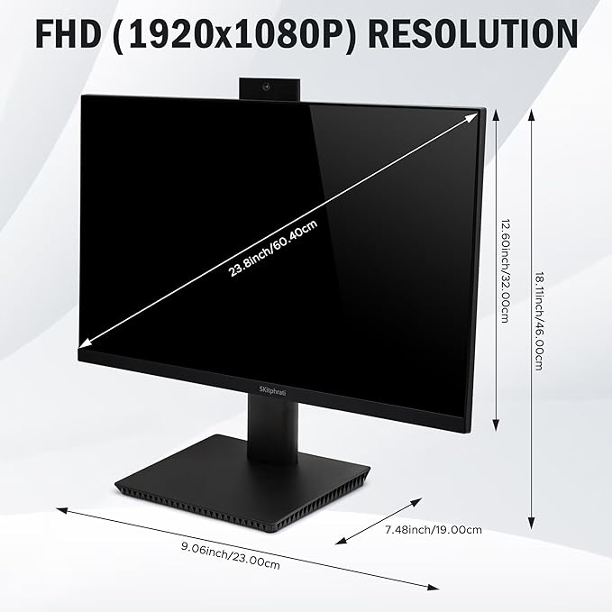 SKitphrati 23.8” Business Webcam Monitor, 1080P IPS Screen 75HZ, Video Conference Monitor - Built-in Adjustable 5MP Webcam, Mic Array, Speakers, Eye Care, Frameless, HDMI, DP, VGA, USB 2.0