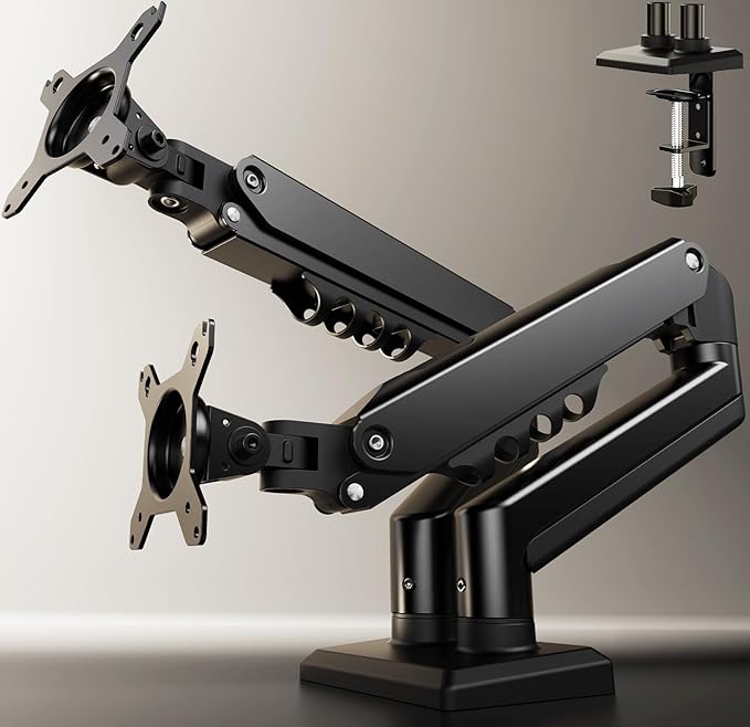 SIAGO Dual Monitor Stand, 15 to 32 Inch Monitor Arm, Adjustable Monitors Mount with C-Clamp and Grommet Installation, Made of Iron and Al, VESA Monitor Stand for Desk - Fits 4.4 to 19.8lbs Monitors