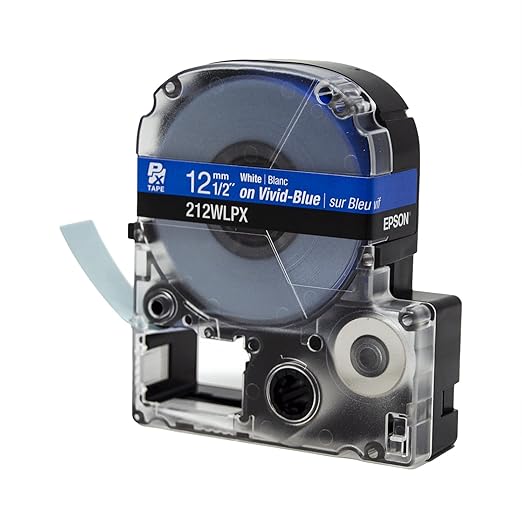 Epson LABELWORKS 212WLPX Genuine PET (Polyester) Tape Cartridge - White on Blue Label Maker Tape - 1/2" (12MM) Wide, 30'