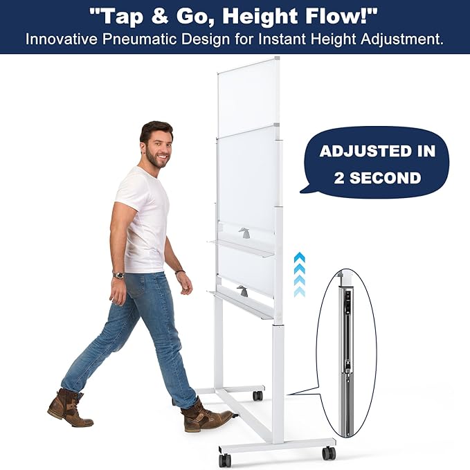 Large Dry-Erase Rolling Magnetic Whiteboard - TSJ OFFICE 48 x 32 Inches Dry Erase Board with Stand Height Adjust Double Sides Mobile White Board Easel on Wheels Office, Home & Classroom