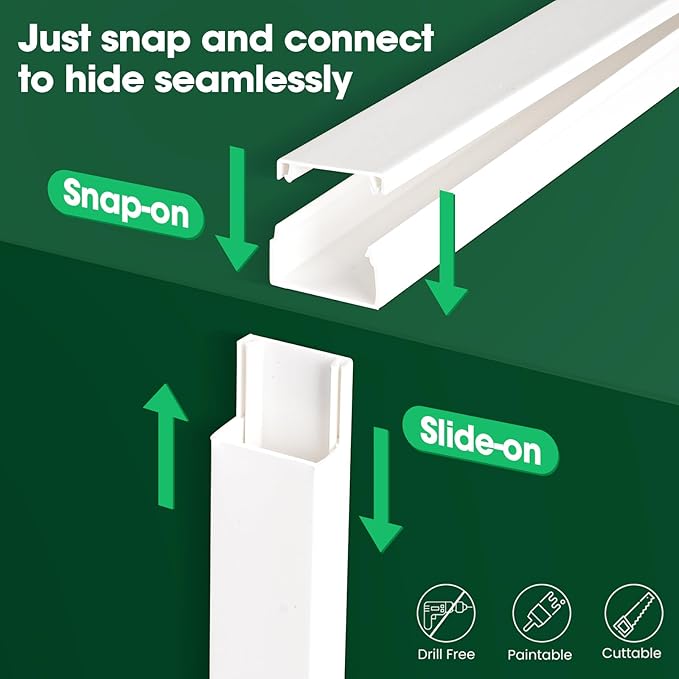 AZEN Cord Hider Kit, 110in Cord Covers for Wires on Wall, Paintable Wire Covers for Cords on Wall, Self-Adhesive Cable Hider Cord Organizer, Wire Hiders for TV on Wall, 8X L14in X W0.96in x H0.57in