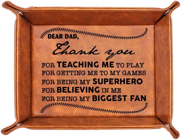 Funny Baseball Dad Gifts - Softball Dad PU Leather Valet Tray, Unique Birthday Gift from Son Daughter, Coach Dad Desk Décor Organizer