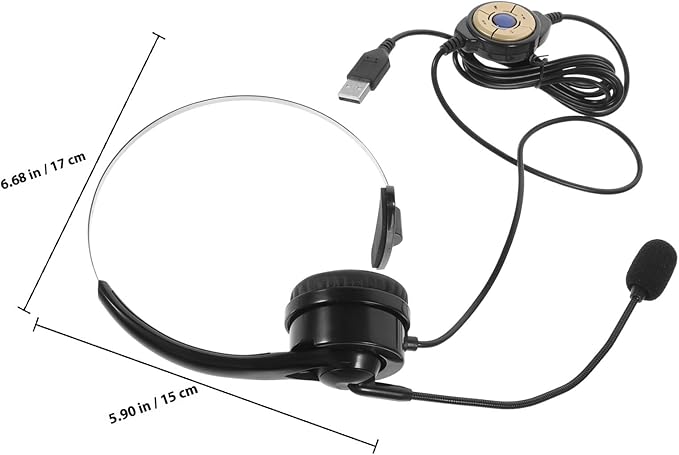 KALLORY USB Computer Headphone Single Ear Headset with Microphone for Call Center Office Use Black Head-Mounted Business Gaming Headset Compatible with PC and Cell Phone