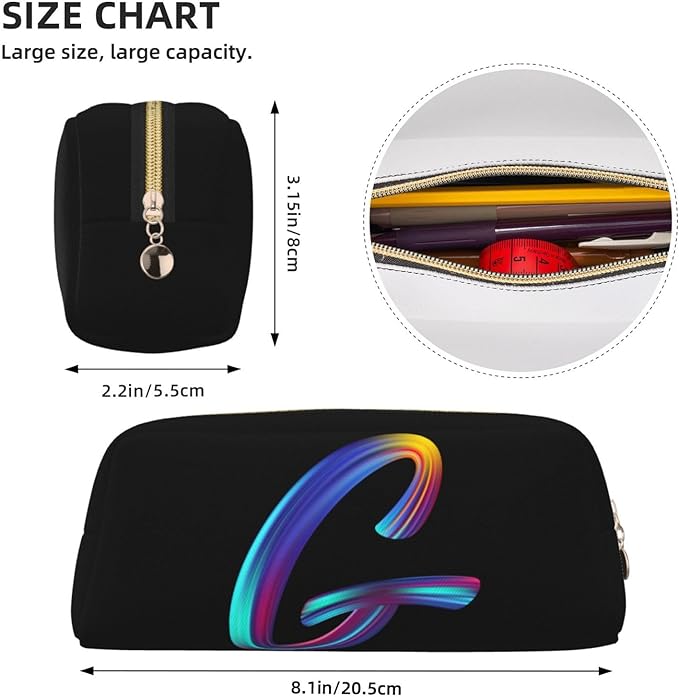Cute Initial Pencil Case for Kids Simple Leather Pencil Pouch for Boys Girls Letter Design Pencil Box Pen Bag Pencil Pouch Office Stationery Organizer, Rainbow Letter G