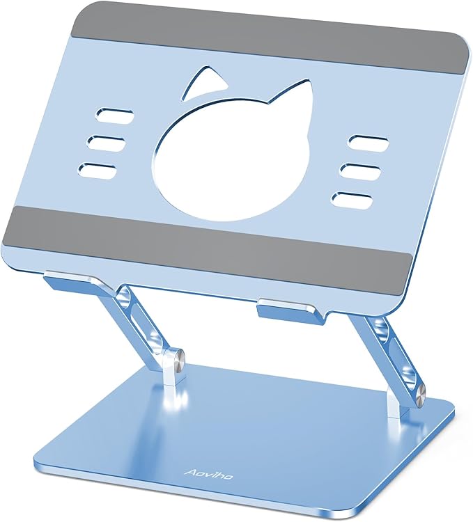 Laptop Stand for Desk – Portable Adjustable Laptop Riser & Holder, Foldable Computer Stand Compatible with MacBook Air Pro, Dell, HP, Lenovo (10"-17.3"), Featuring Cat Panel Design, Sky Blue