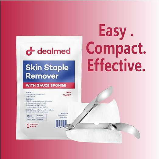 Dealmed Sterile Staple Removal Kit, Includes Staple Remover and Gauze Sponge, Staple Removal Tool Single-Use Kit, Ideal for Hospitals and Clinics (50 Kits)
