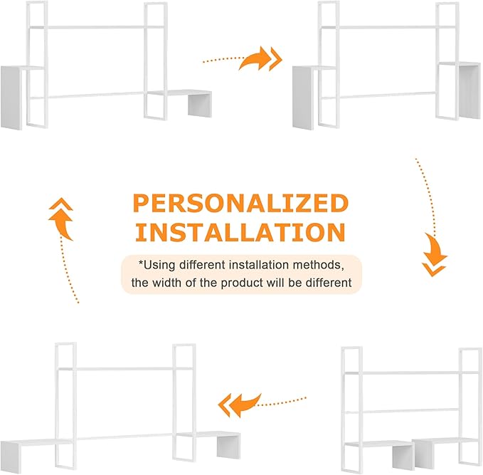 WelFurGeer LED Desk Shelf Organizer with RGB Light Strip, 2-Tier Desktop Shelf for Computer Monitor, Sturdy Metal Frame & Wood Shelves - Desk Hutch Bookshelf for Home Office, Dorm, Gaming (White)