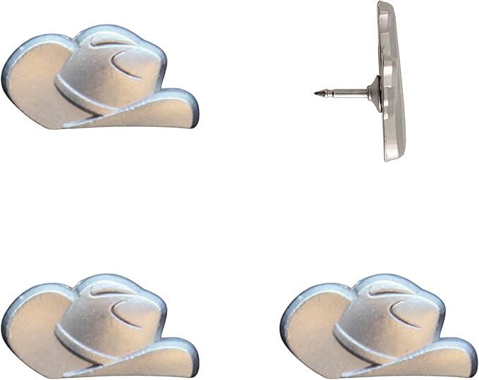Cowboy Hat Push Pins - Silver Cowboy Hat Map Pins for Cork Boards, Maps, or Lapel Use - Designed in USA - Set of 4