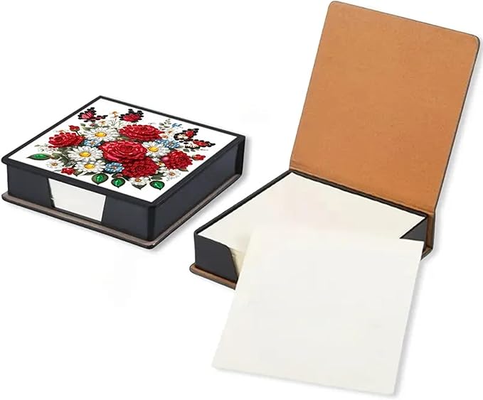 Rose Diamond Painting Kit Note Box,Memo Paper Storage Box Diamonds Art,Sticky Note Holder Diamond Art,Diamond Painting Memo Pad for Office Desk. (Rose)