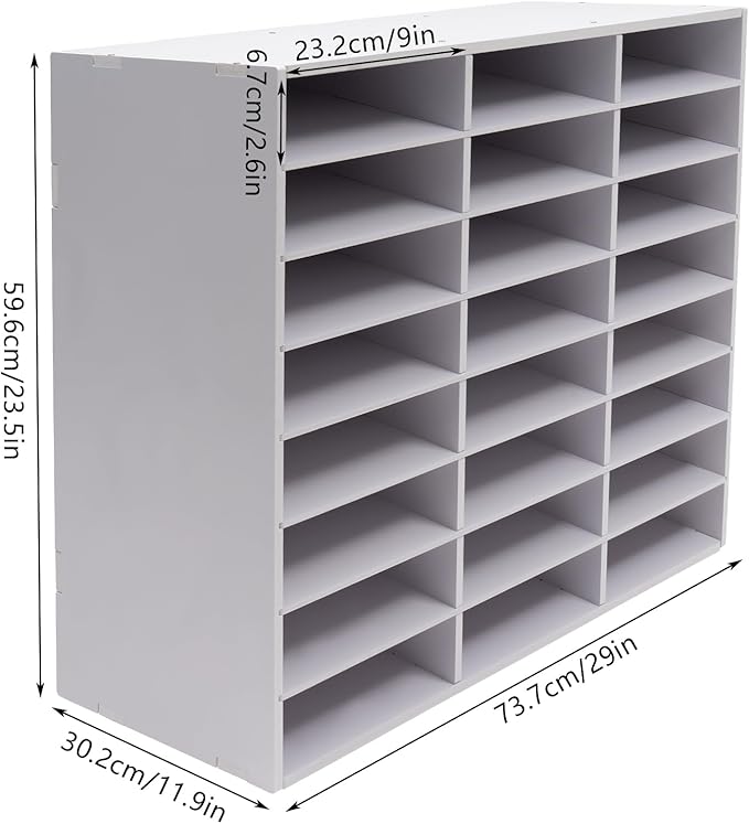 24 Slot Paper Organizer 24 Compartment Classroom Mailbox Adjustable Mail Sorter Desktop File Sorter, Paper Trays for Classroom, Office, Home (White)