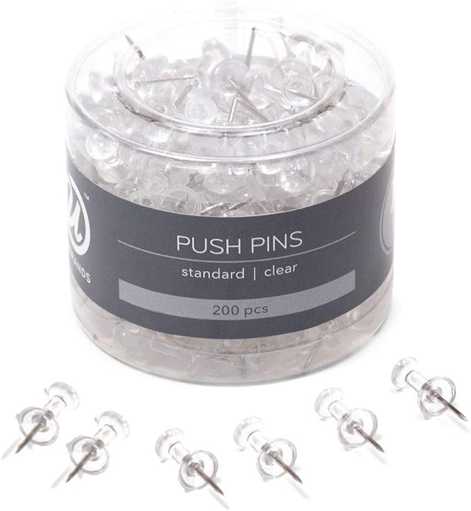 U Brands Push Pins, Clear Plastic Head Thumbtacks, Steel Point, (Pack of 24, 4800 Count Total)