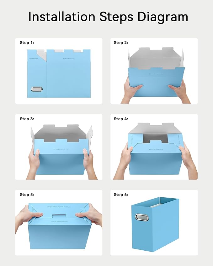 Oterri Cardboard File Organizer Box for Hanging File Folders Letter Size,File Box for Computer Desk,File Cabinet,Working Home,Office,Classroom (Blue, Letter Size - 6 Packs)