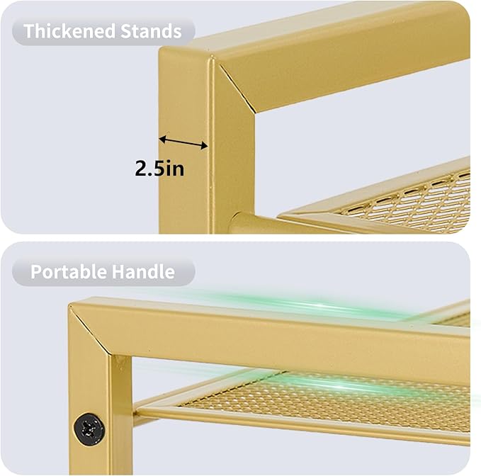 Desktop Shelf Organizer, 3-Tier Office Storage Rack, Adjustable Metal Bookshelf for Top of Desk, Desk Organizer for Office, Home, Dorm and Small Spaces (Gold)