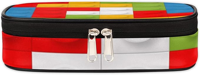 Building Block Big Capacity Pencil Pen Case Colorful Large Pencil Pouch with Zipper Compartments Pencil Bag for Boys Girls Adults Student Office School Supplies