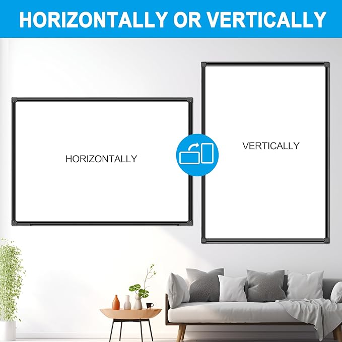 H-Qprobd 48"x30" Magnetic White Board Dry Erase Wall Mount Whiteboard - Office Home Classrooms White Board Hanging Writing Board with Black Aluminum Frame
