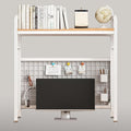 Desk Shelf Bookcase 1-Tier Metal Desktop Bookshelf Hutch with Grid Panel and DIY design possible Multipurpose Storage Organizer Display Rack for Dorm Office Home Computer Desk(White 29.5"×7.9"×38.6")