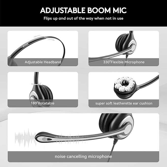 Wantek USB Headset with Mic for PC, On-Ear Computer Laptop Headphones with Noise Cancelling Microphone in-line Control for Home Office Online Class Skype Zoom