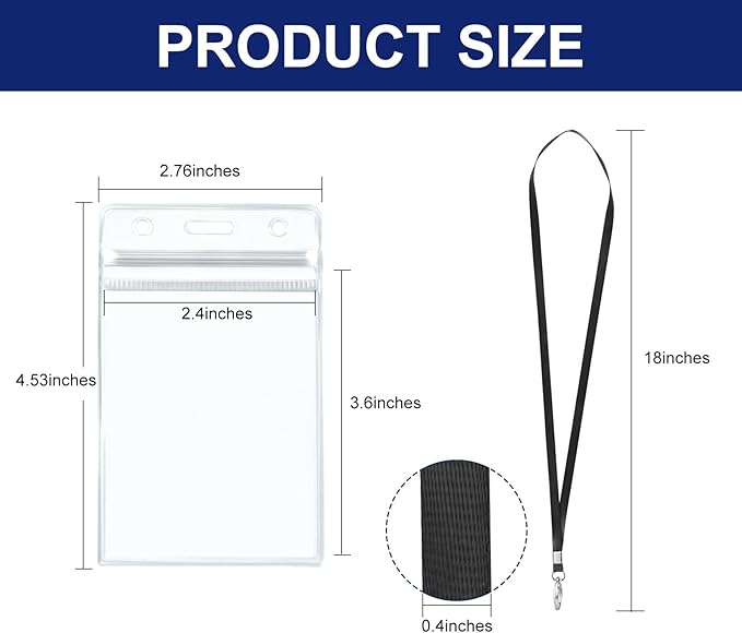 ID Card Holder with Lanyard 30Pcs Clear Vertical Name Tags ID Badge Holders and 30Pcs Flat Neck Lanyards for Cruise Ship Cards Work IDs Office School