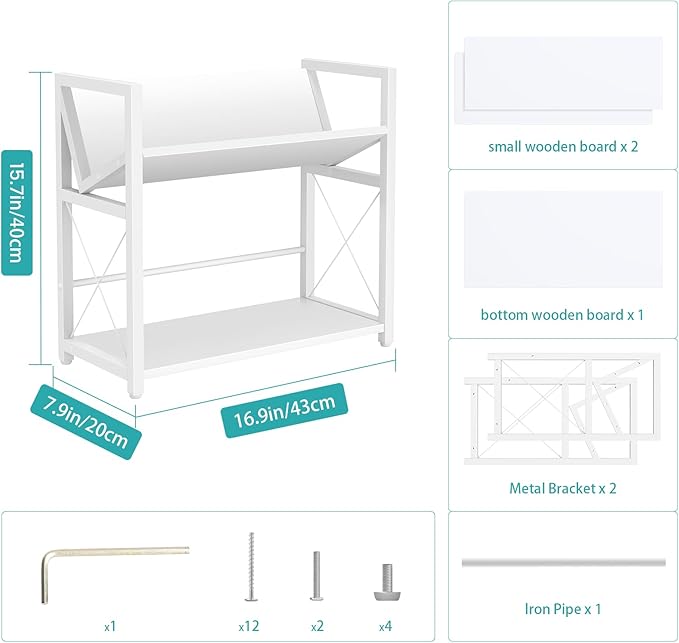 ELITEROO Desktop Bookshelf Organizer, 2 Tier Wood Desk Shelf for Tabletop Storage, Small Book Rack for Office, Home, or Study, Mini Bookcase for Book Display, Decor, and Supplies, White