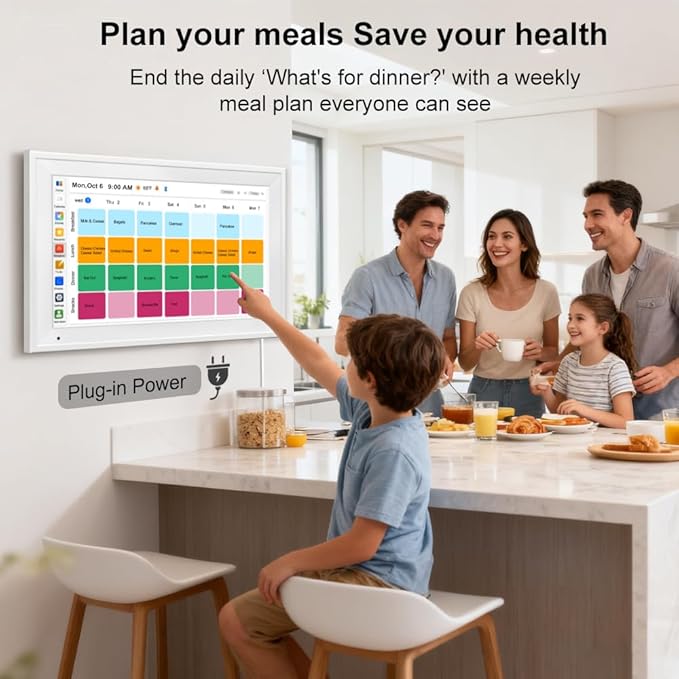 Smart Digital Calendar Family Planner Chore Chart HD Touchscreen Meal Planner & Photo Display Syncs with Online Calendars Includes Desk Stand & Wall Mount (15.6 Inch Digital Calendar - White)