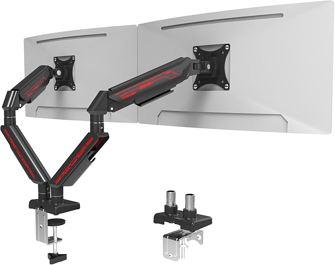 Dual Monitor Arm for 17-35" Screens up to 24.2 lbs, Ergonomic Gas Spring Monitor Stand with Height Adjust, Tilt, Swivel & Cable Management, VESA Desk Mount with 2 Types of Installation, Black