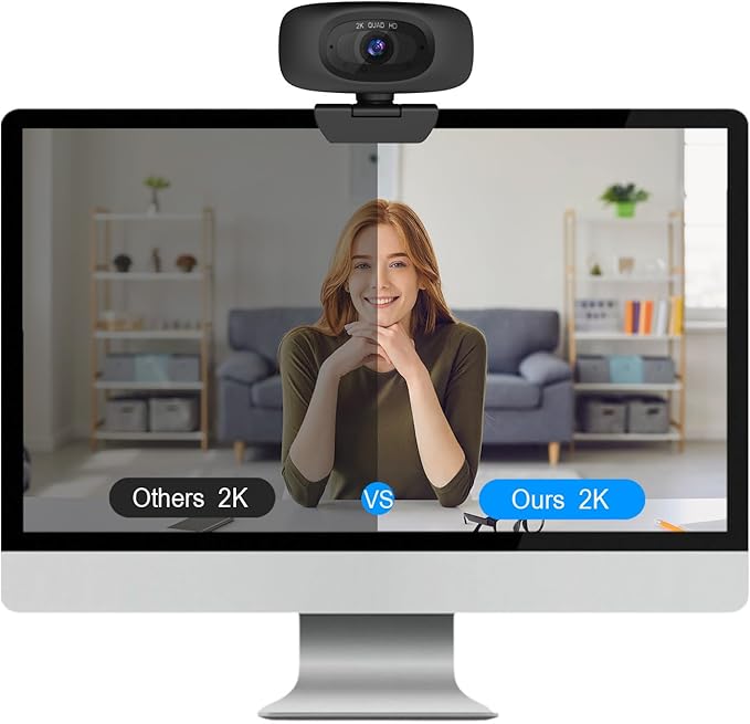 Combess Webcam for PC,Full HD 2K Webcam with Dual Noise Cancelling Microphones, Privacy Cover and Tripod for Web Auto Focus,Camera for Desktop Computer/Zoom/Skype/Team/Laptop