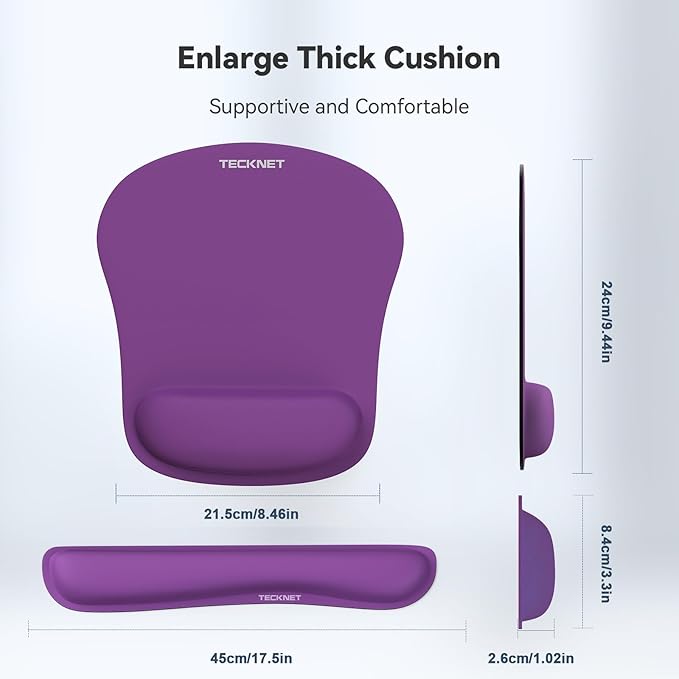 TECKNET Keyboard Wrist Rest and Mouse Pad with Wrist Support, Memory Foam Set for Computer/Laptop/Mac, Lightweight for Easy Typing & Pain Relief Ergonomic Mousepad (Purple)