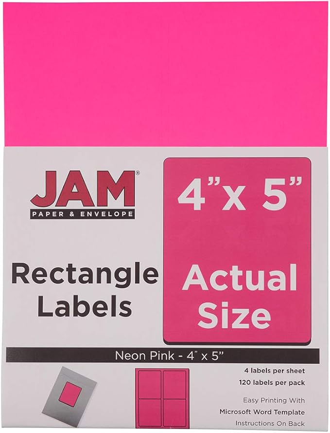 JAM PAPER Shipping Address Labels - 4 x 5 - Quarter Page/Extra Large - Neon Pink - 120/Pack