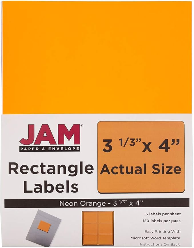JAM PAPER Shipping Address Labels - Large - 3 1/3 x 4 - Neon Fluorescent Orange - 120/Pack
