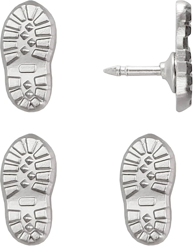 Hiking Boot Print Push Pins - Silver Boot Print Pins - for Cork Board, Maps, or Lapel Pin Use - Designed in USA - Set of 4