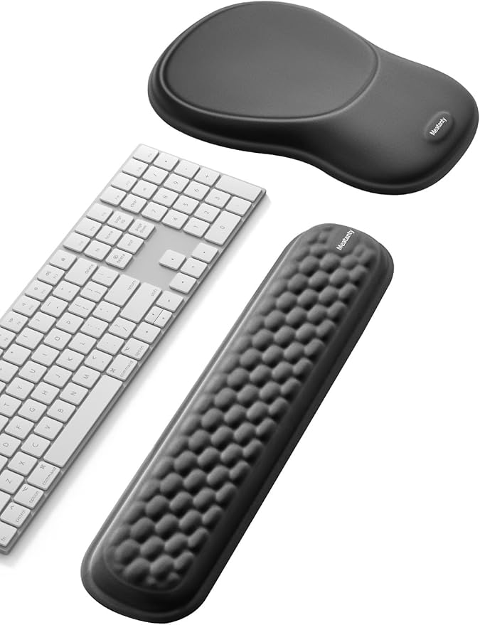 Meatanty Keyboard and Mouse Pad Wrist Rest Set, Ergonomic Wrist Pad Support, Computer Hand Palm Rest Combo, Memory Foam Typing Desk Accessories Carpal Tunnel Cushion, Laptop Office Home School-Black
