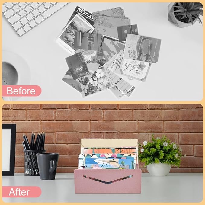 Picowe Metal Desk Mail Organizer Mail Holder, 3 Slots Letter Holder Organizer Envelope Organizer for Home Office (Rose Gold)