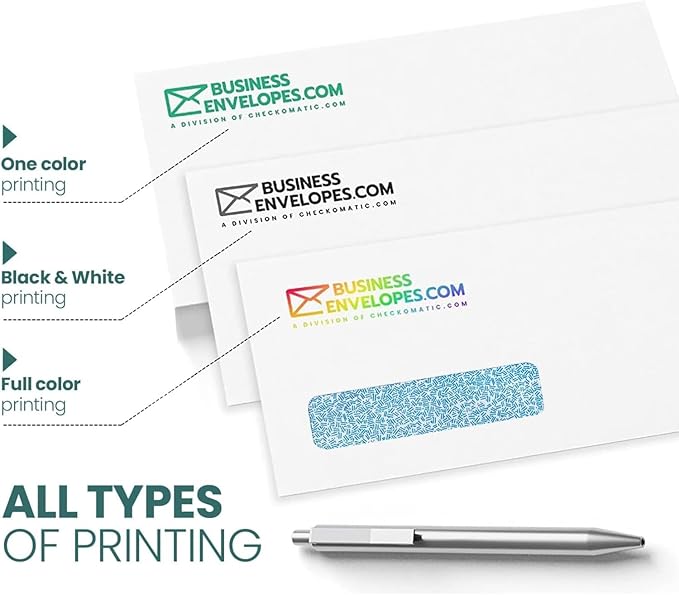 500 pack #10 Single Window Custom Printed Envelopes - Self Seal Security Envelopes, Flip and Stick Closure, Text and Logo Customization, White Security Tinted 24lb Paper - 4 1/8 x 9 1/2 Inches
