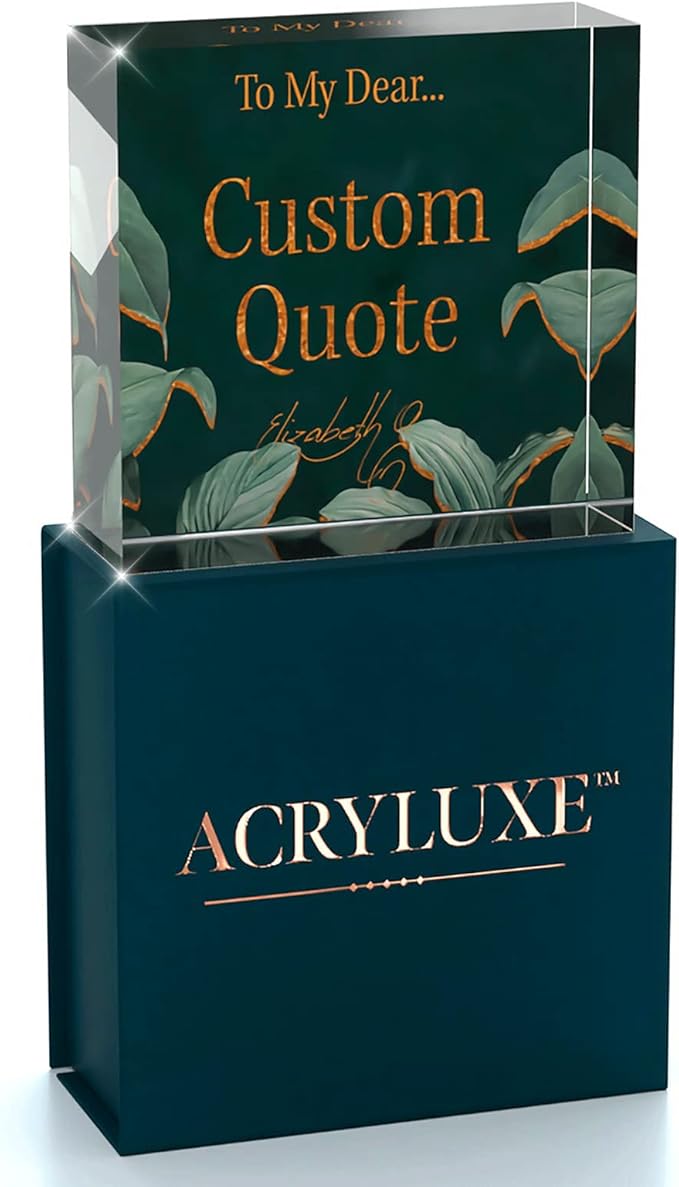 Personalized Gifts, Custom Quote Block Letter Board,Crystal-Clear Acrylic with Gift Box,17 Styles, Holiday and Christmas Gift for Mom, Dad, Girlfriend, Him or Her, Husband, Wife (4"x4, Botanical Lux)