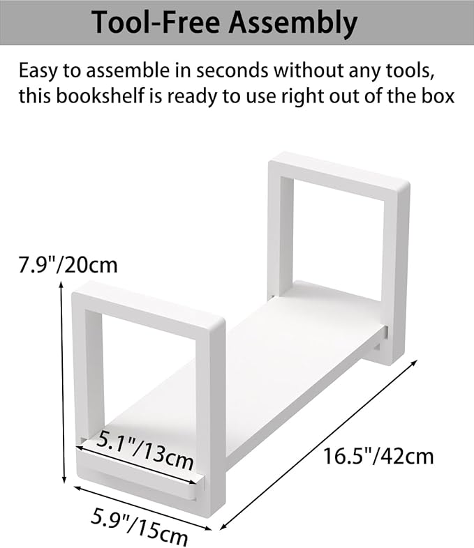 Adjustable Desktop Bookshelf, Retro Tabletop Bookshelf, Desk Shelf for Top of Desk in Living Room, Home, Office, Perfect for Magazine, Books, Cookbooks, No Tools Required to Assemble (White)