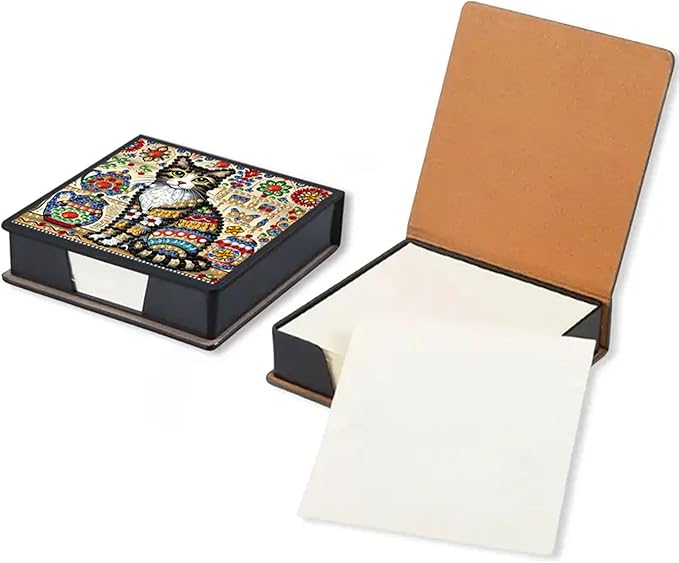 Cat Diamond Painting Kit Note Box,Cute Memo Paper Storage Box Diamond Art,Sticky Note Holder Diamond Art,Diamond Painting Memo Pad For Office Desk. (Cat)