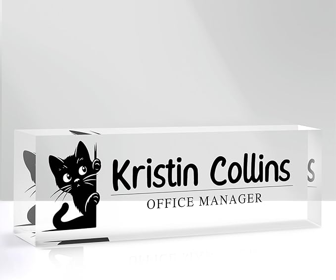 Custom Name Plate for Desk, Personalized Desk Name Plate on Clear Acrylic Glass, Appreciation Gifts for Teacher Employee Boss Coworkers Nurse, Office Desktop Accessories For Women Men (Slate)