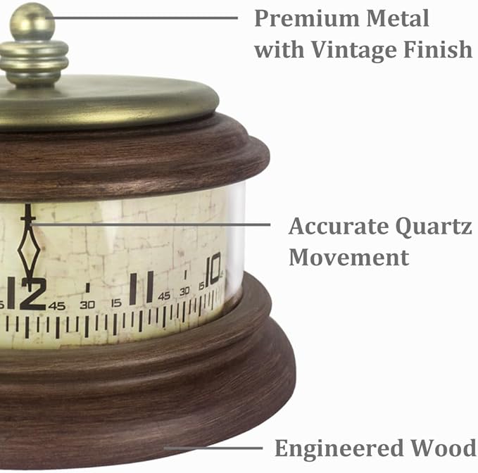 Presentime & Co. Louis XVI Mantel Clock, Desk & Shelf Clock, Retro Tabletop Clock for Living Room, Bedroom, Shelf Decoration, Fireplace, Farmhouse Decor, Walnut Brown Finish.