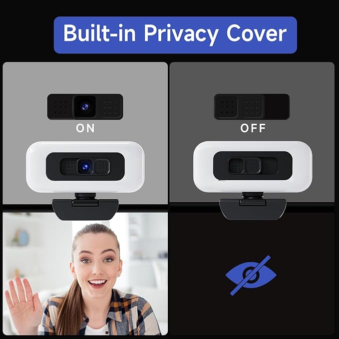 Combess Webcam for PC - PC Camera Webcam 1080P, Desktop Computer Web cam with Privacy Shutter and Tripod Autofocus, Dual Noise-USB Plug&Play,Cancelling Mics,Auto Light Correction,